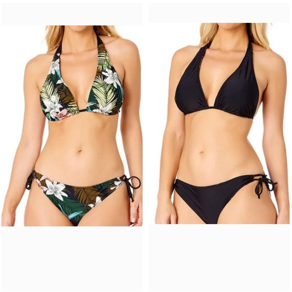 Hurley Black and Green Reversible Bikini Set Swimwear